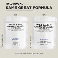 Codeage Marine Collagen bottle pour captures quick blending into beverages for daily wellness.