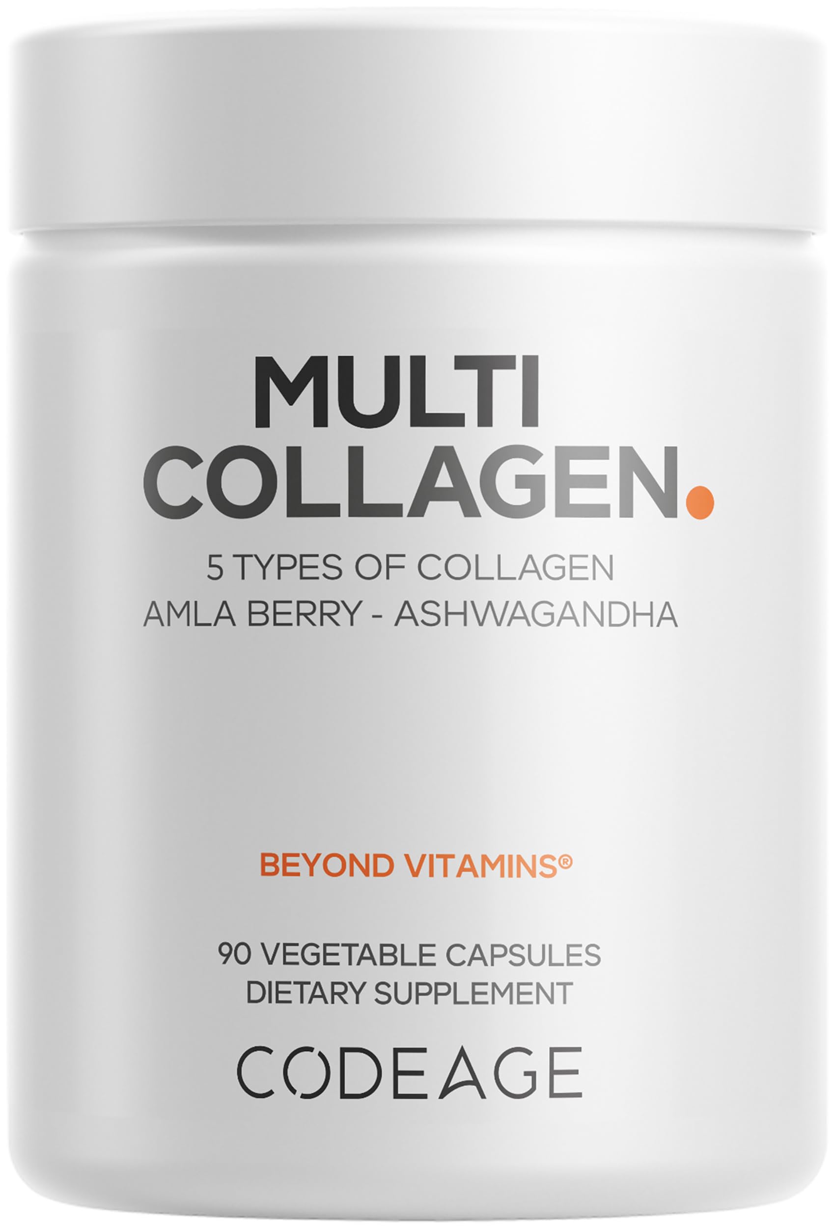 Codeage Multi Collagen capsules bottle front, convenient daily supplement for on-the-go routine.