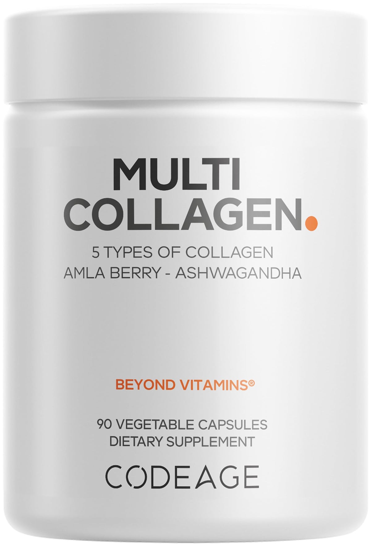 Codeage Multi Collagen capsules bottle front, convenient daily supplement for on-the-go routine.
