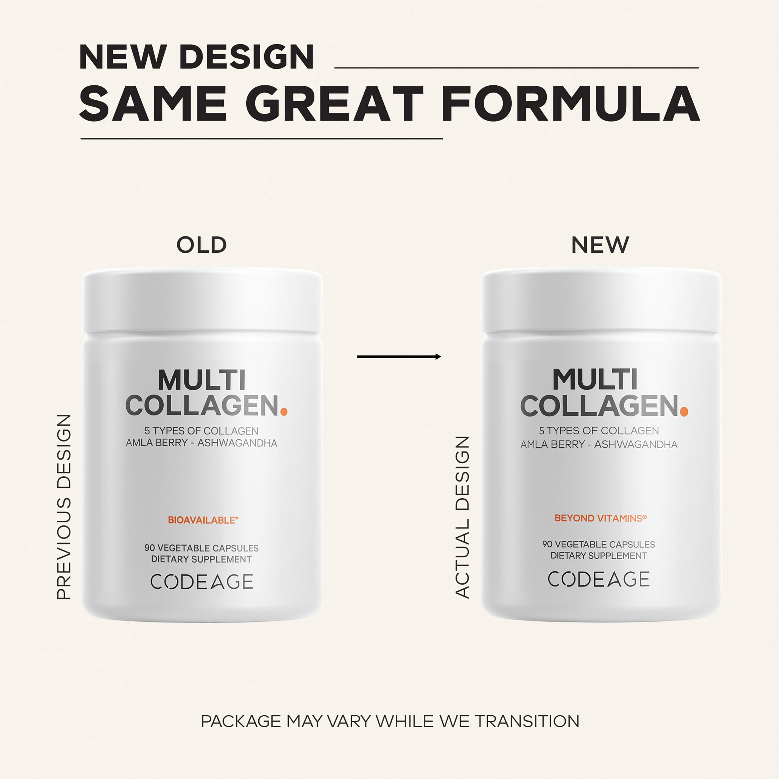 Codeage Multi Collagen capsules pouring into glass, quick intake with water or your beverage.