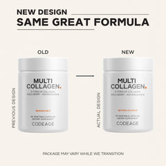 Codeage Multi Collagen capsules pouring into glass, quick intake with water or your beverage.