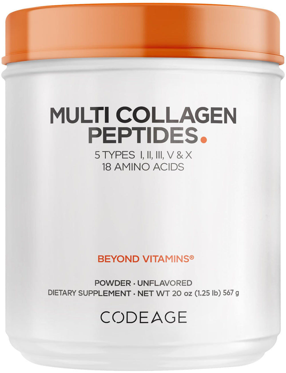 Codeage Multi Collagen Peptides tub front for easy daily mix.