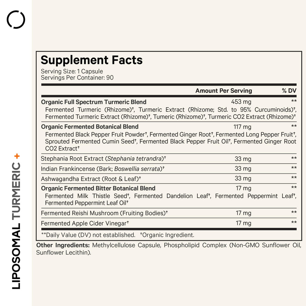 Codeage Organic Turmeric Supplement liposomal delivery visual for enhanced absorption.