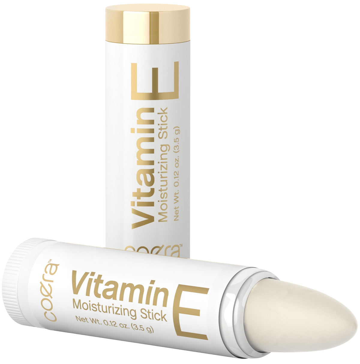 Coera Vitamin E moisturizing stick on lips in tube for quick hydration.