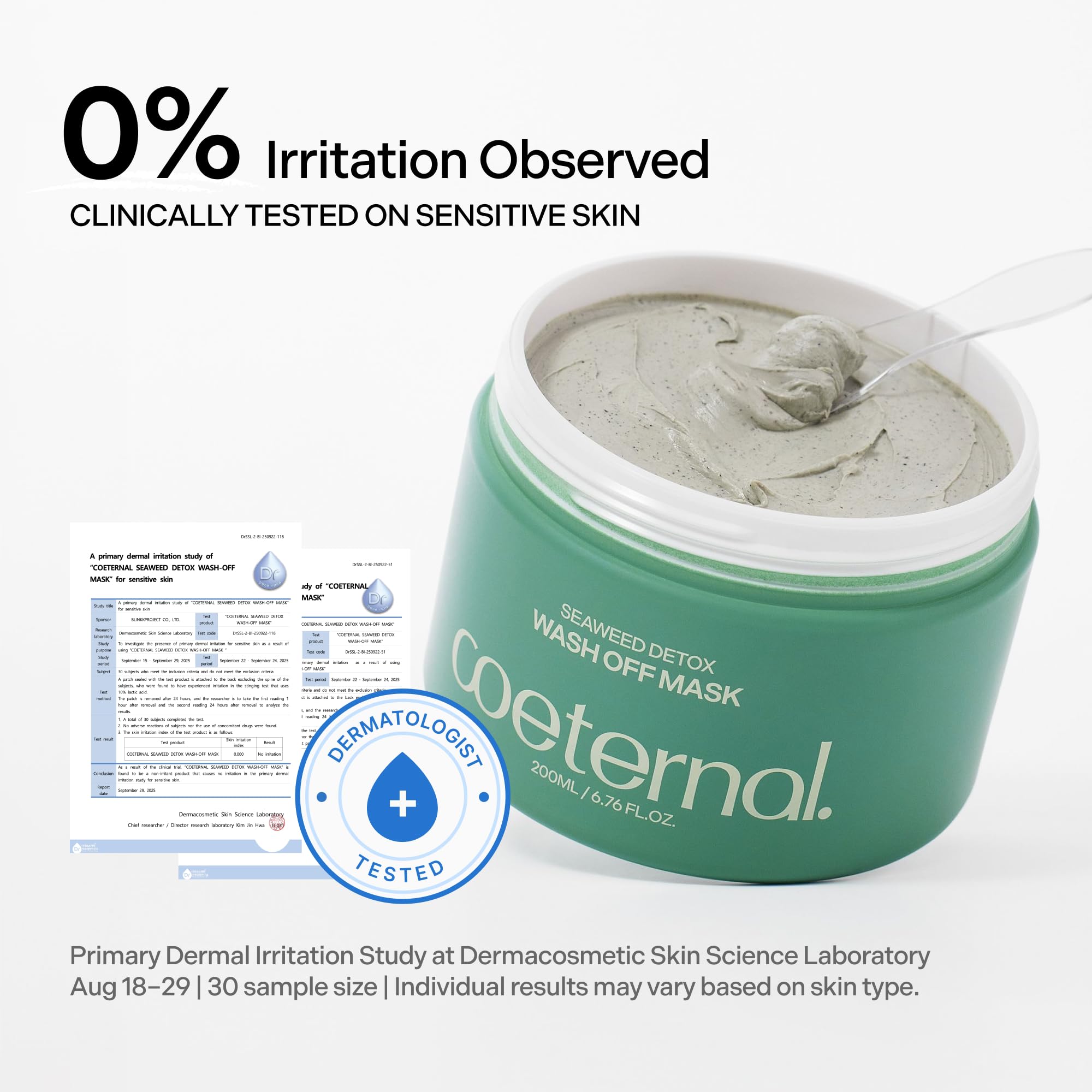Coeternal Seaweed Detox Wash Off Mask pore-clearing action suggests refined texture after use.