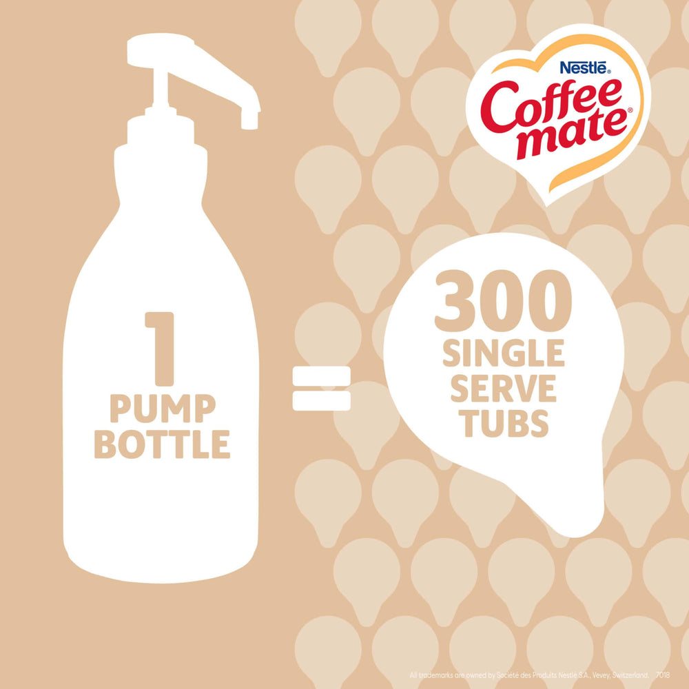 Coffee Mate bulk liquid creamer in cup for guests.