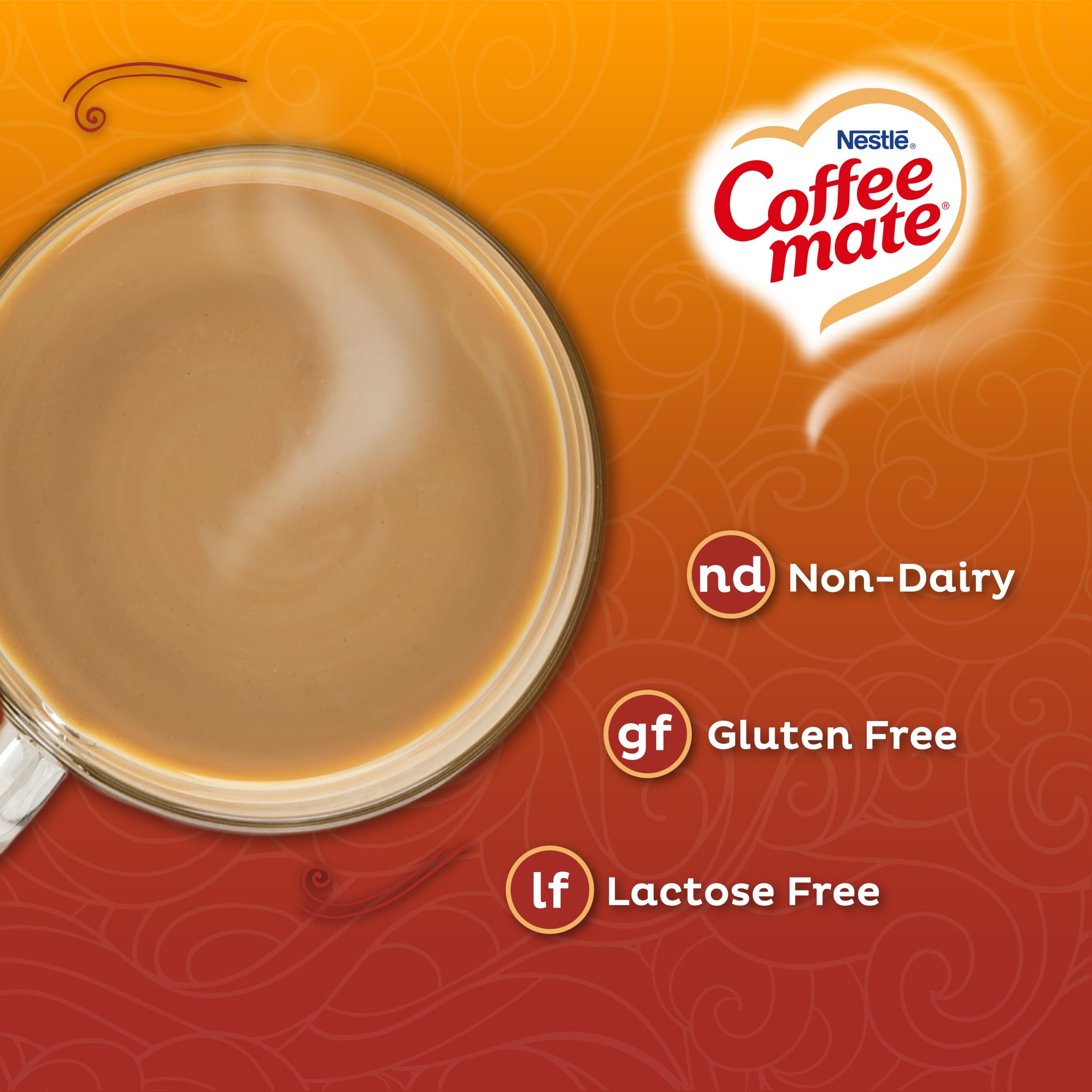Coffee Mate Cafe Collection Caramel Macchiato in a glass with steam rising from coffee.