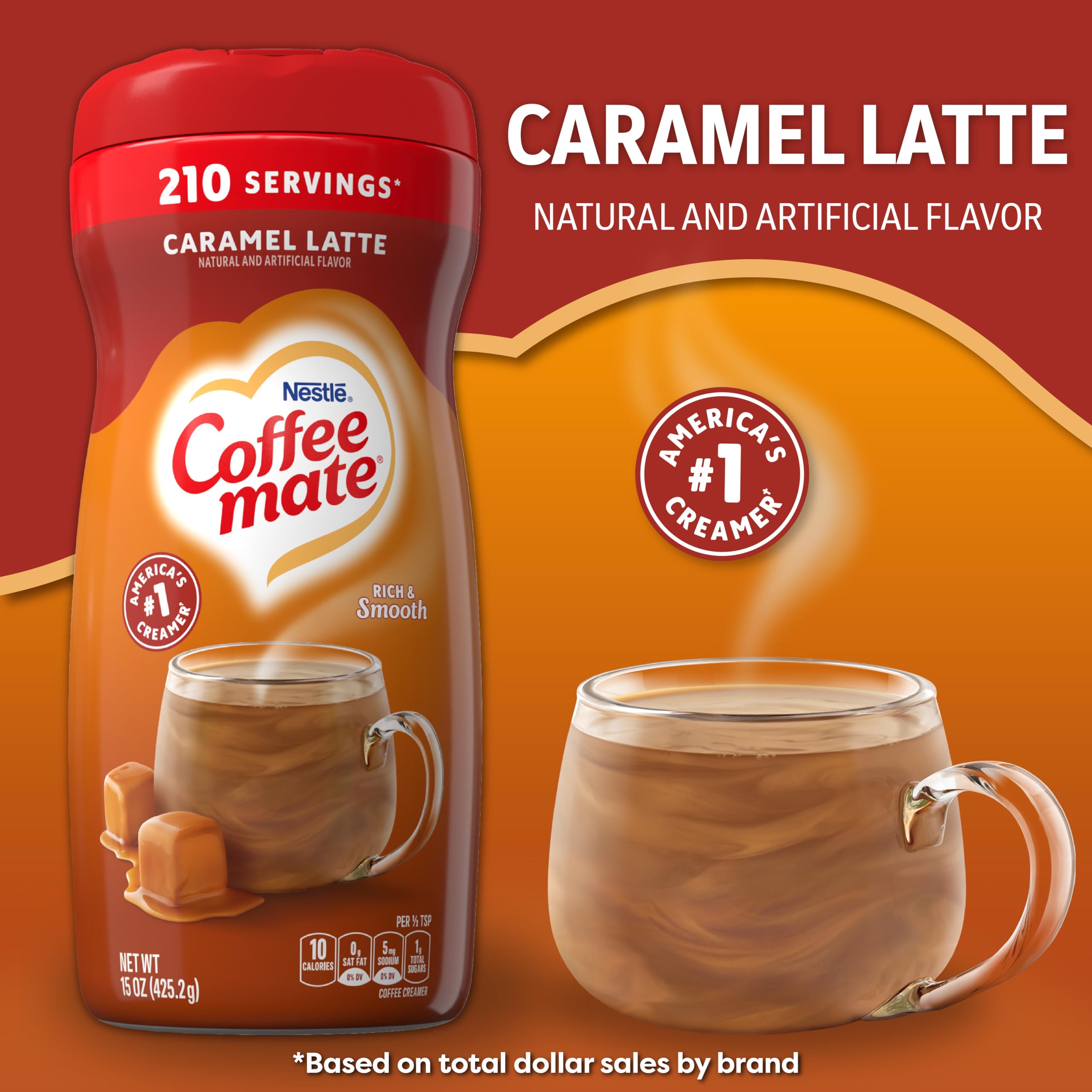 Coffee Mate Cafe Collection Caramel Macchiato label detail for quick flavor recognition.