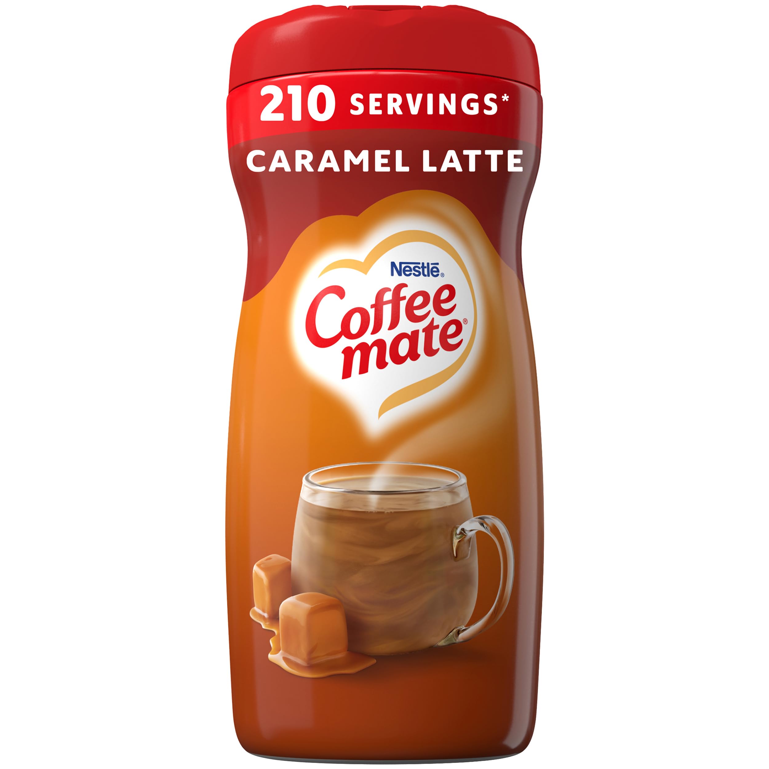Coffee Mate Cafe Collection Caramel Macchiato pack shown for six-pack convenience.