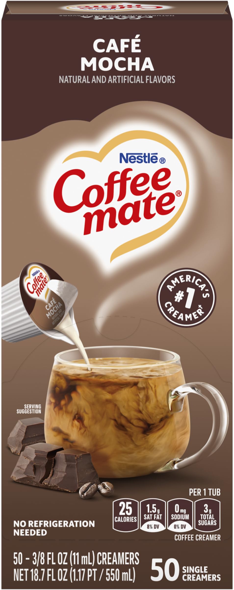 Coffee-mate Café Mocha liquid creamer singles box for office breakrooms