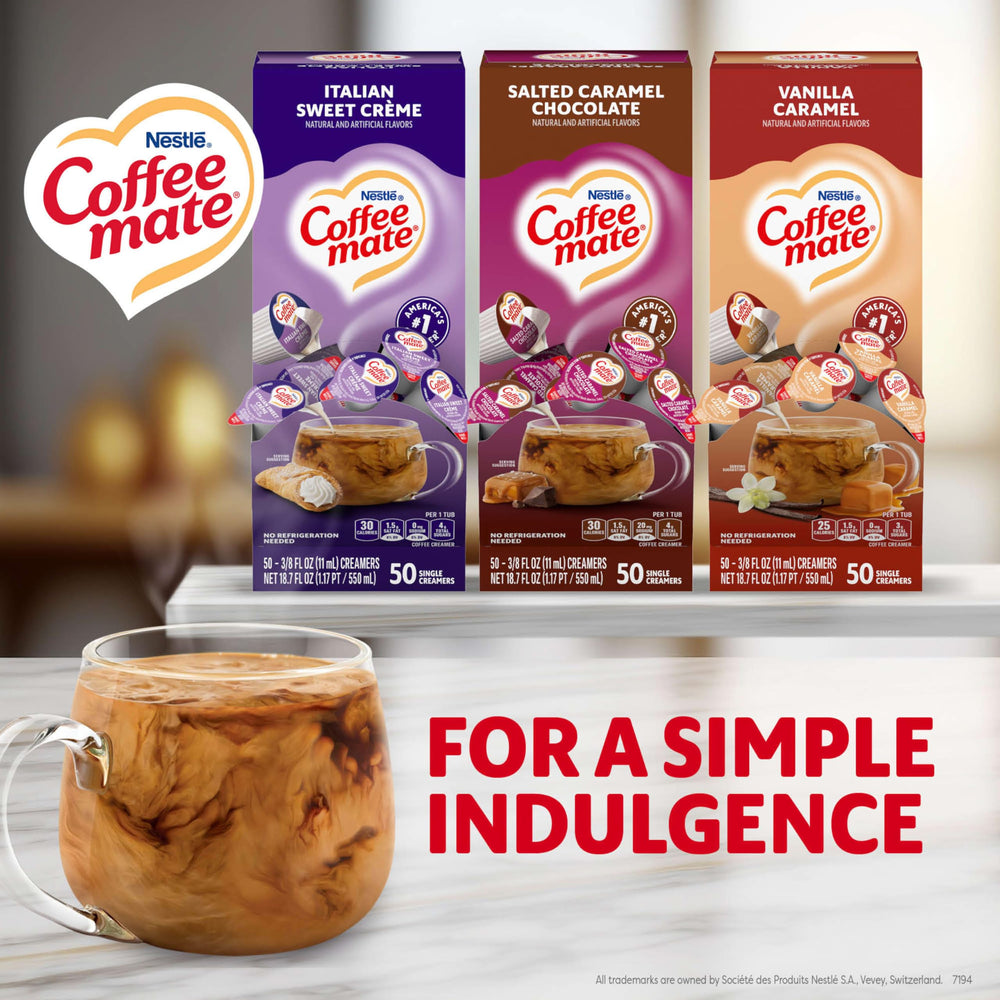 Coffee mate Salted Caramel Chocolate creamer singles pour adds caramel-chocolate depth