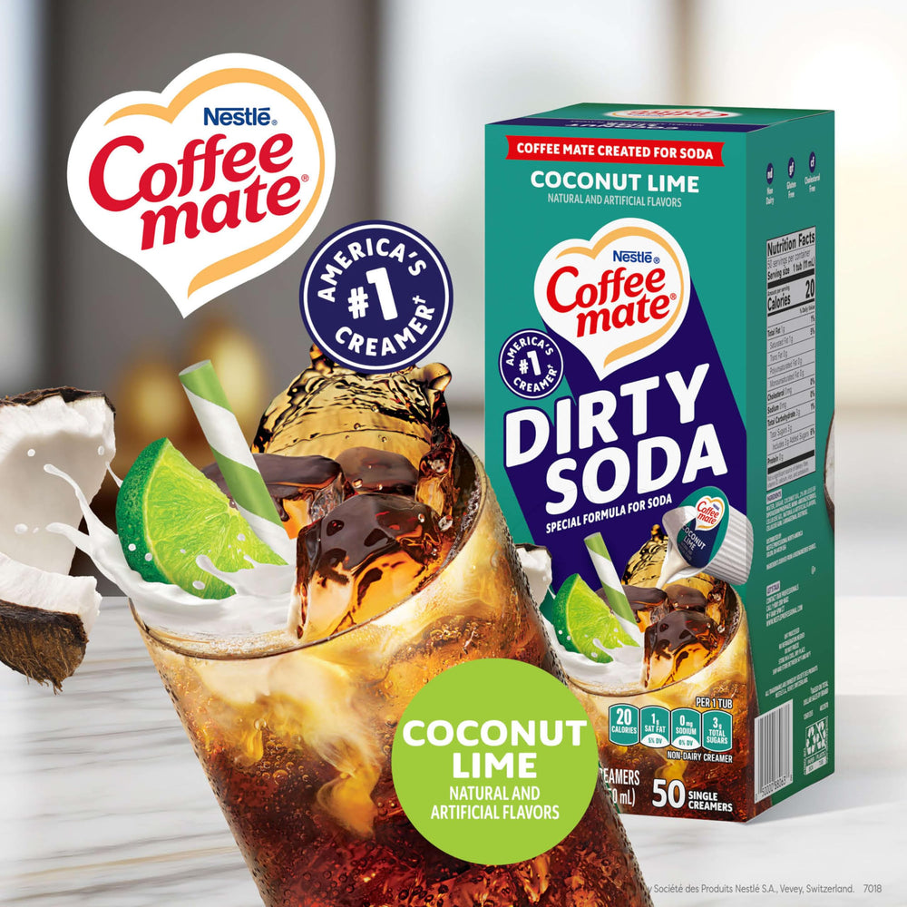 Coffee Mate Dirty Soda Coconut Lime single-serve tub for on-the-go flavor