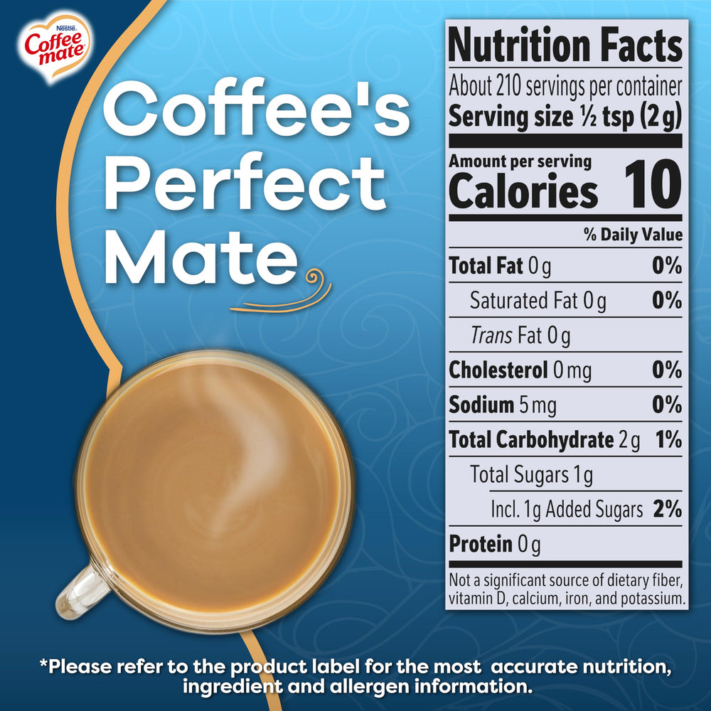 Coffee-mate French Vanilla powder dissolving in mug for a smooth cup.