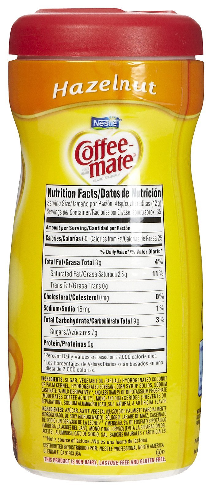 Coffee Mate hazelnut creamer two-pack in an office break room, gluten-free option for diverse preferences.