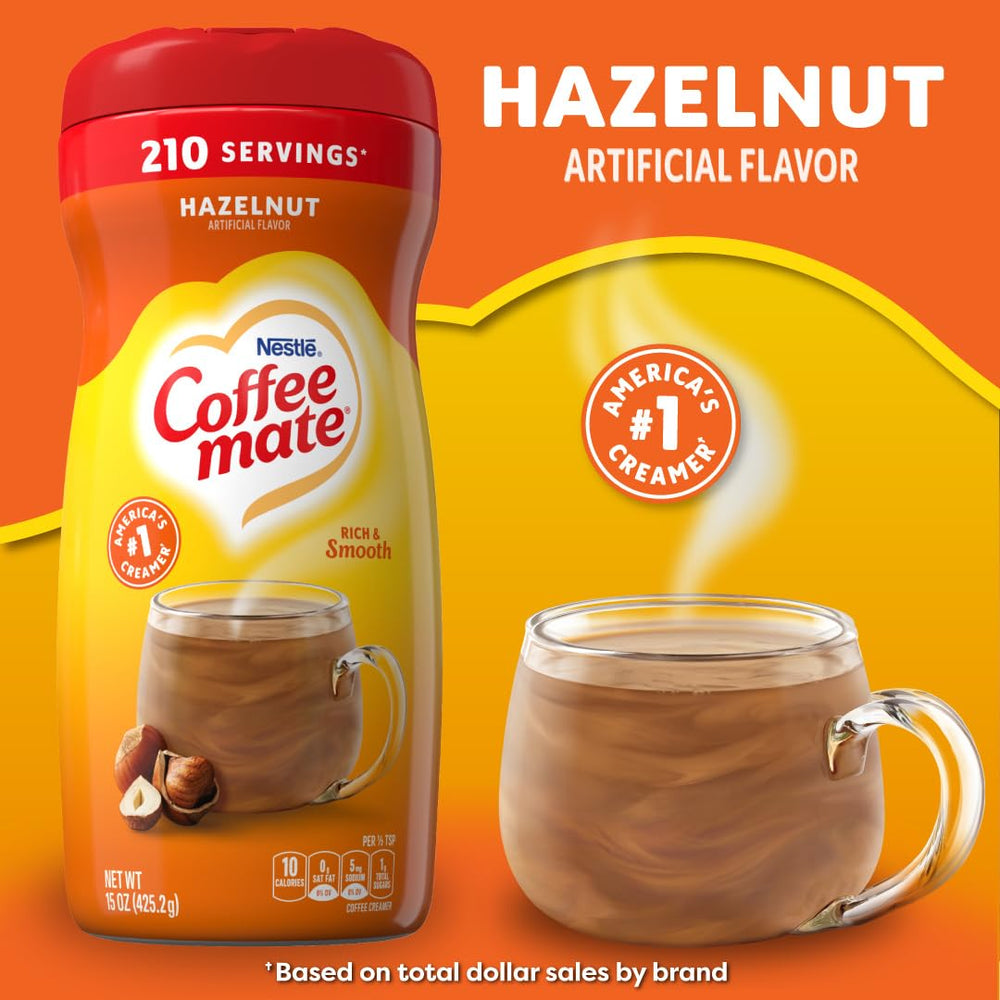 Coffee-mate Hazelnut Powdered Creamer label closeup with gluten-free note