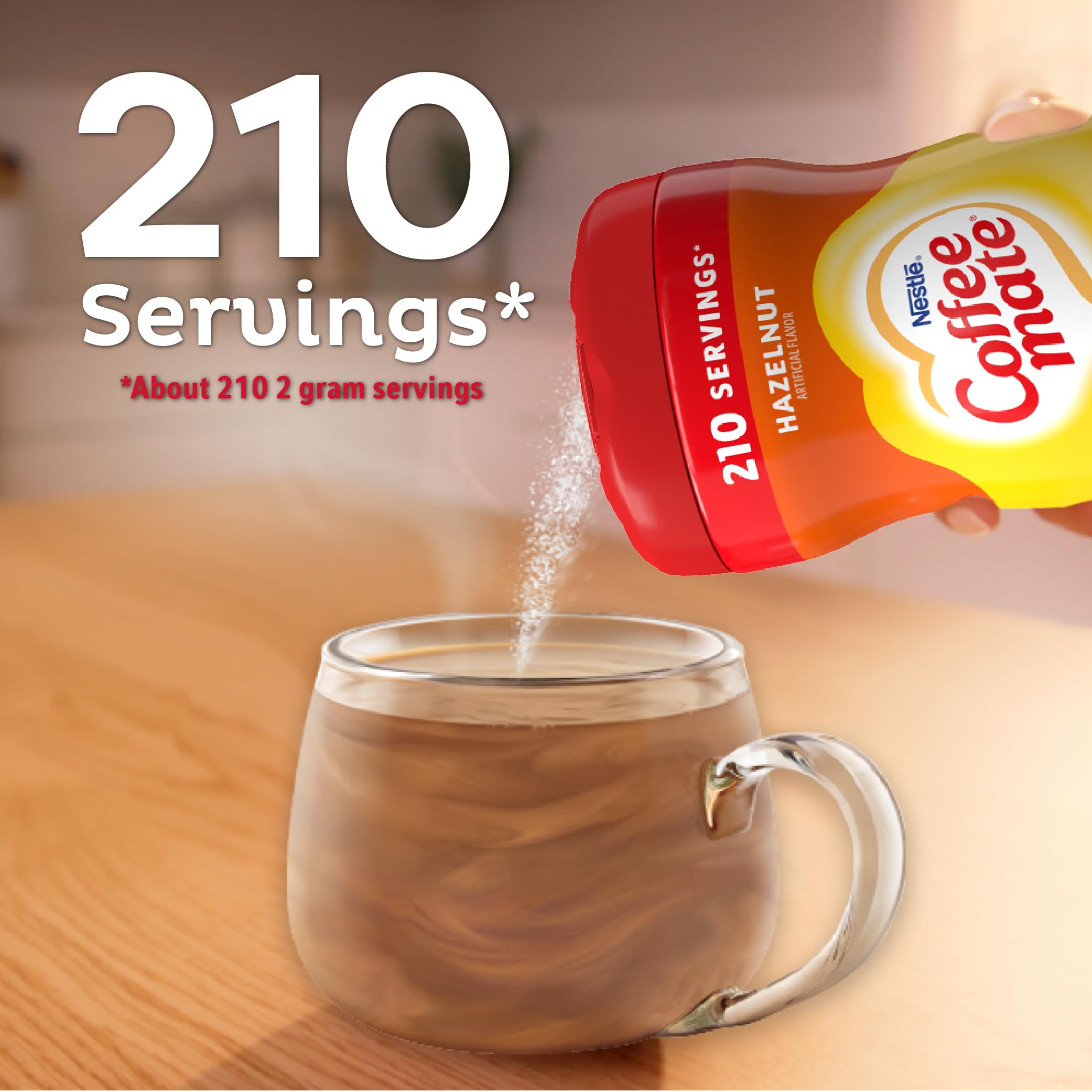 Coffee-mate Hazelnut Powdered Creamer shelf-stable storage for pantry