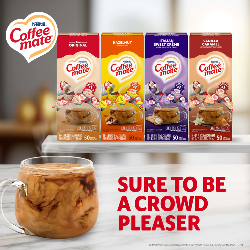 Coffee Mate Hazelnut singles close-up highlighting rich nutty notes
