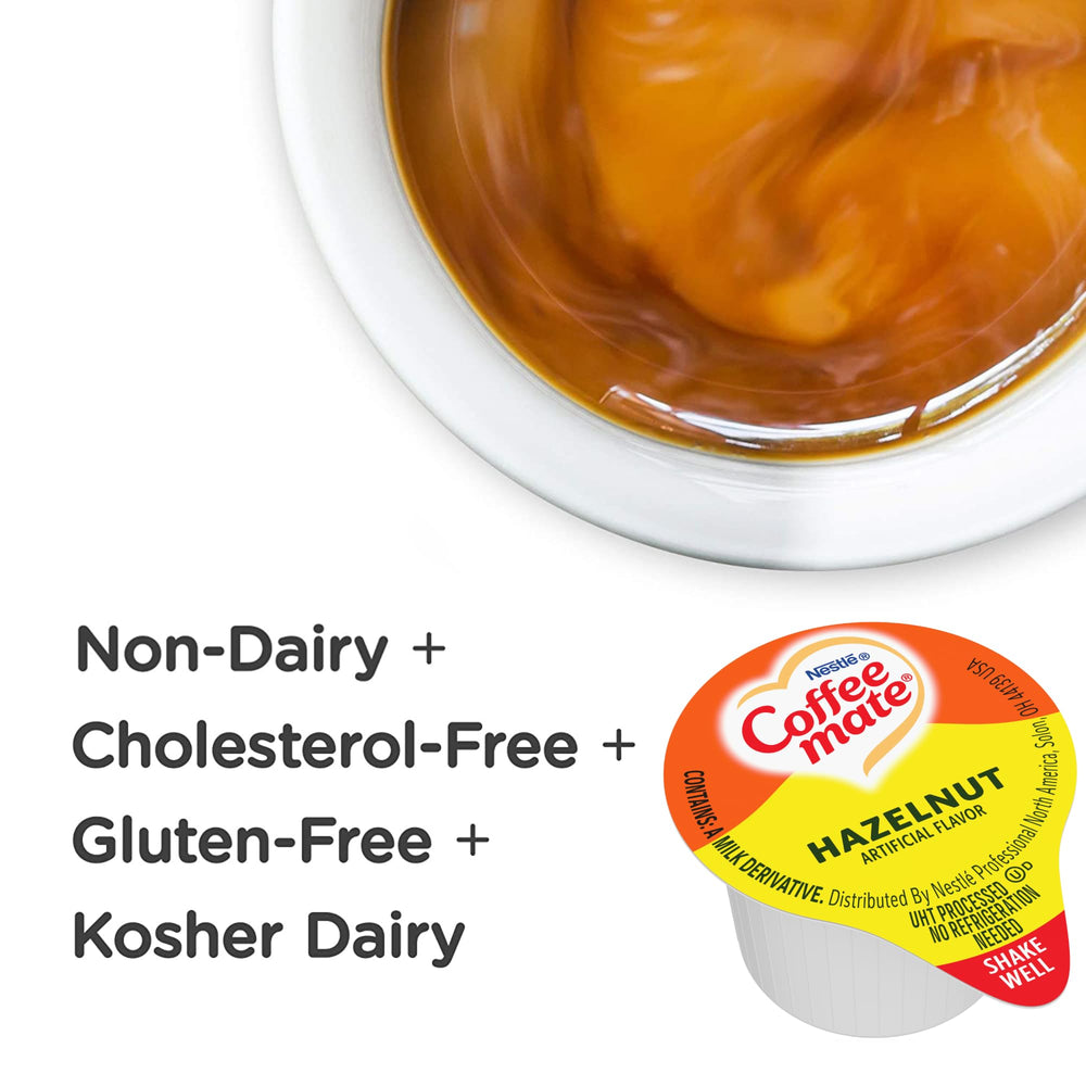 Coffee Mate Hazelnut Singles icon no refrigeration needed.