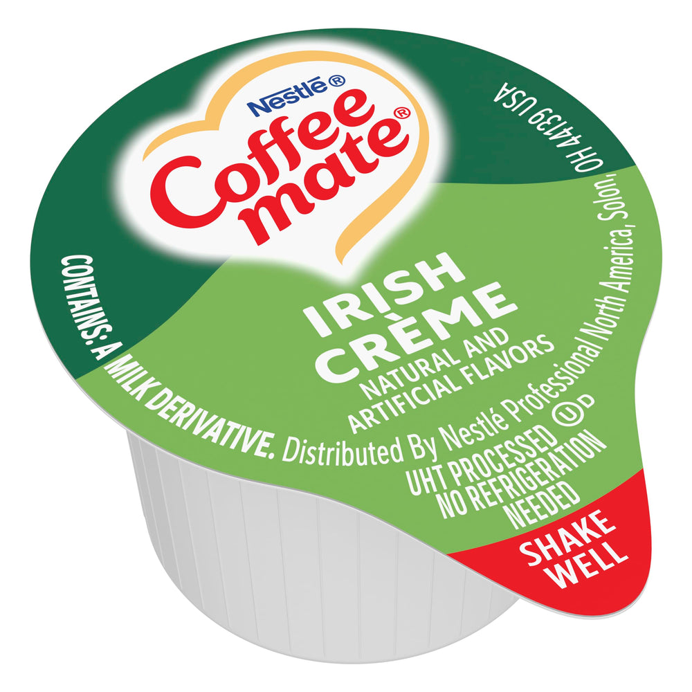 Kitchen counter with Coffee Mate Irish Crème singles for easy access.