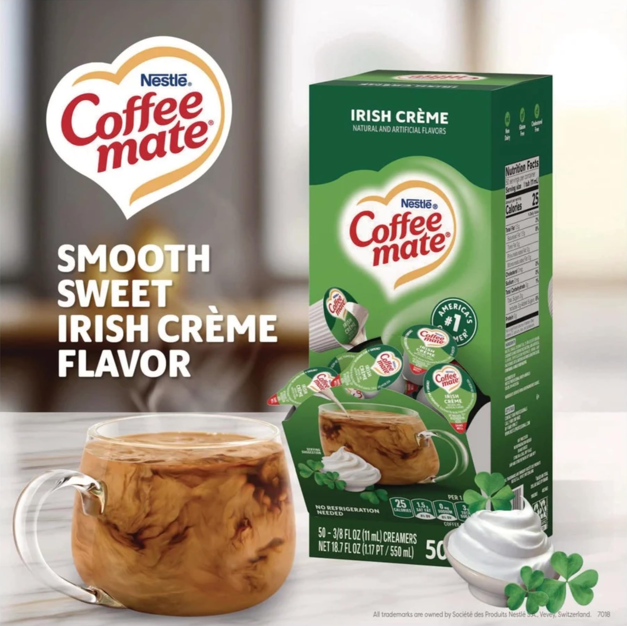 Travel-ready Coffee Mate Irish Crème single in bag or purse.