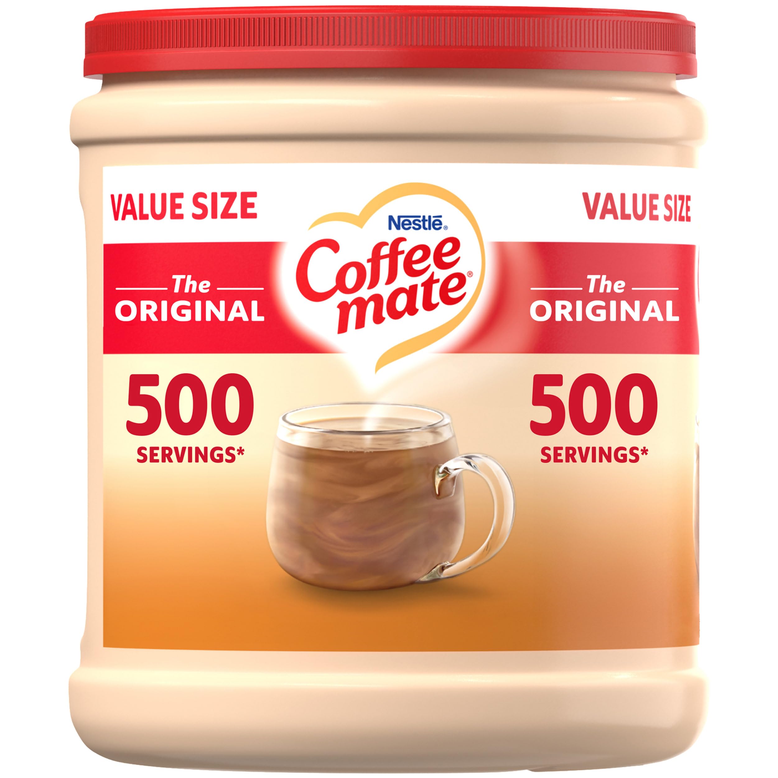 Coffee Mate Original powdered creamer canister on shelf for convenient daily coffee.