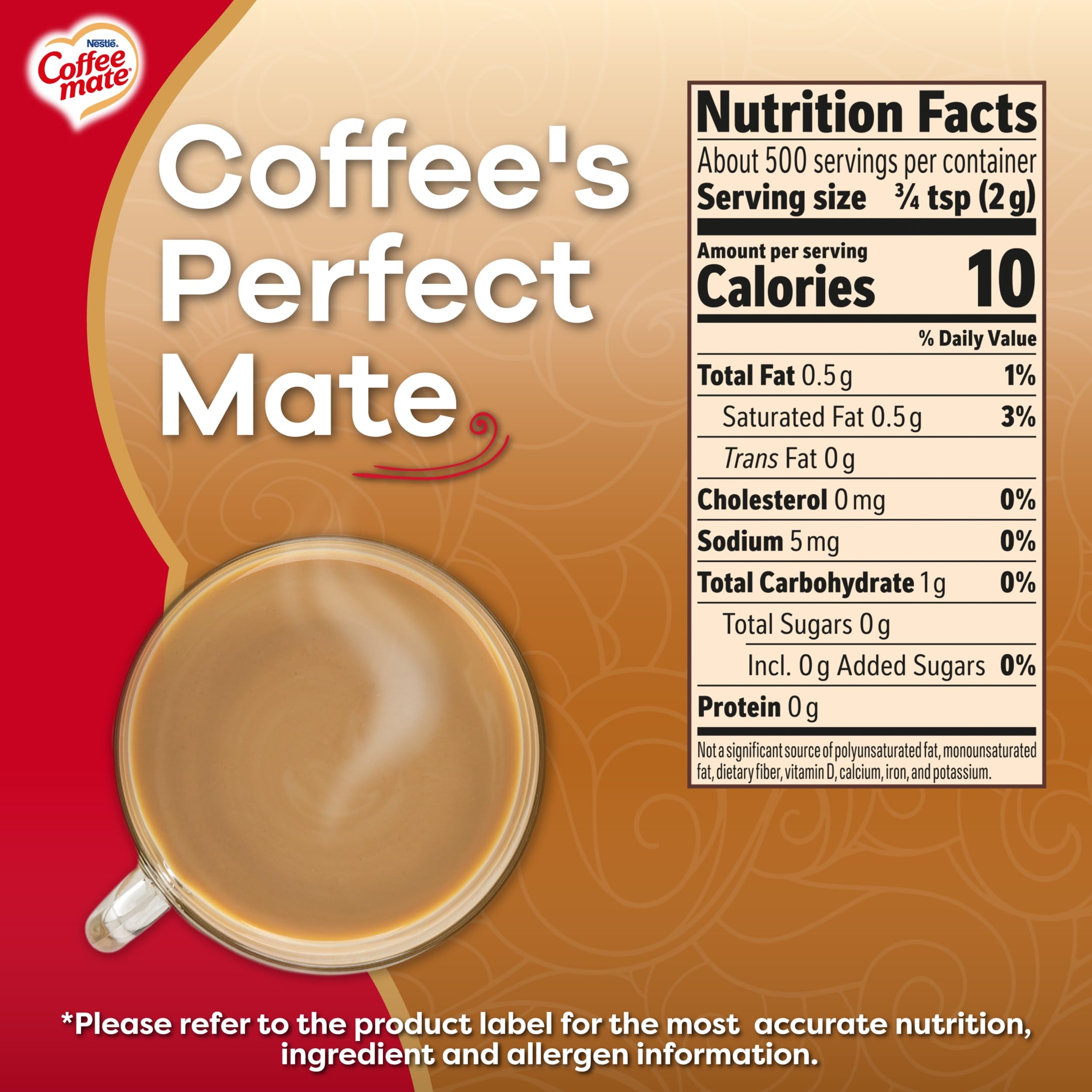 Scoop beside Coffee Mate Original powdered creamer ready for even mixing.