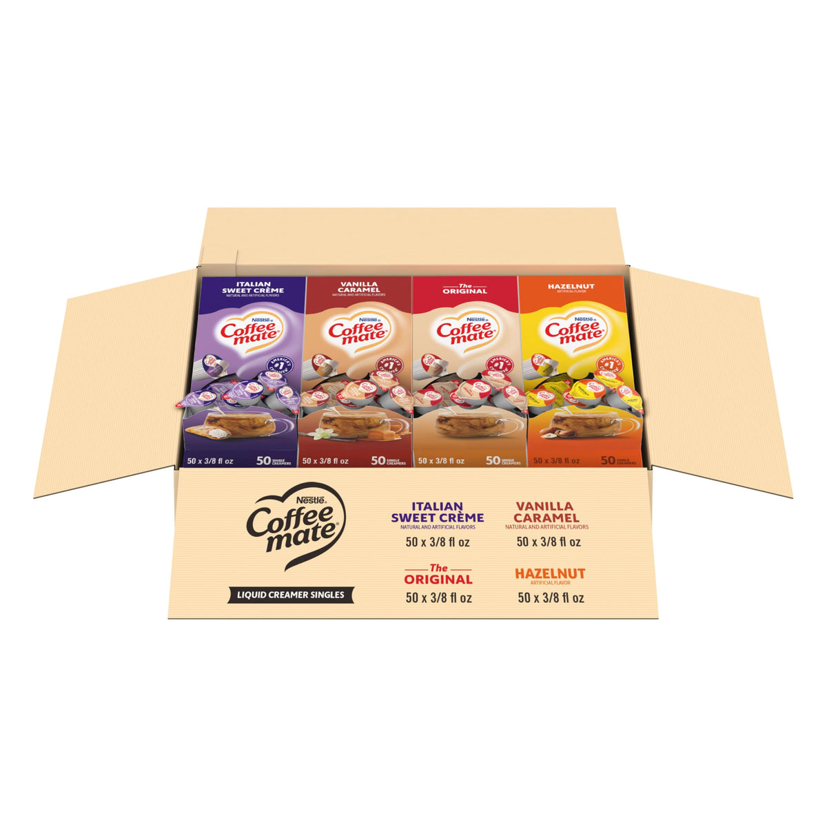 Coffee Mate Original singles in a display box for convenient office service