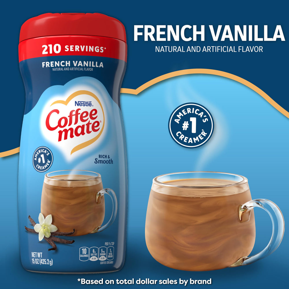 Coffee-mate six-pack of 15 oz creamer containers for daily use.