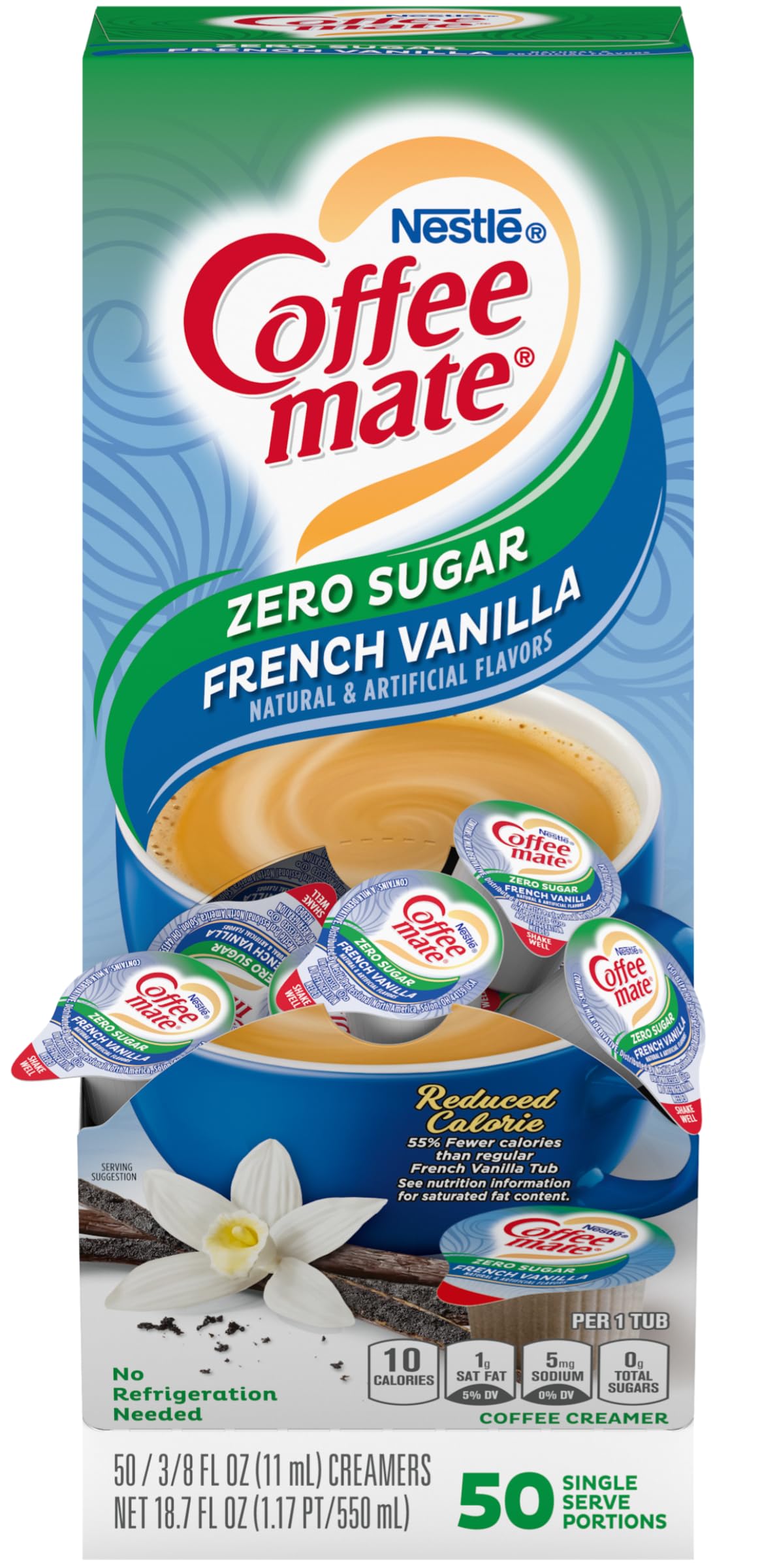 Coffee-mate sugar-free French vanilla single-serve creamer for on-the-go flavor