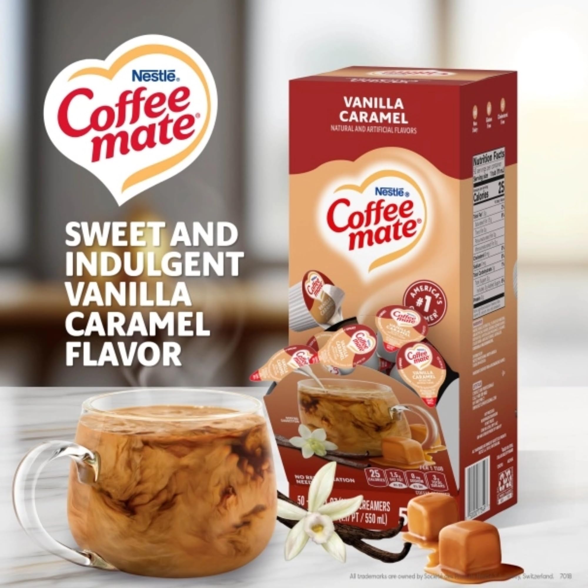 No refrigeration needed for Coffee-mate Vanilla Caramel singles.