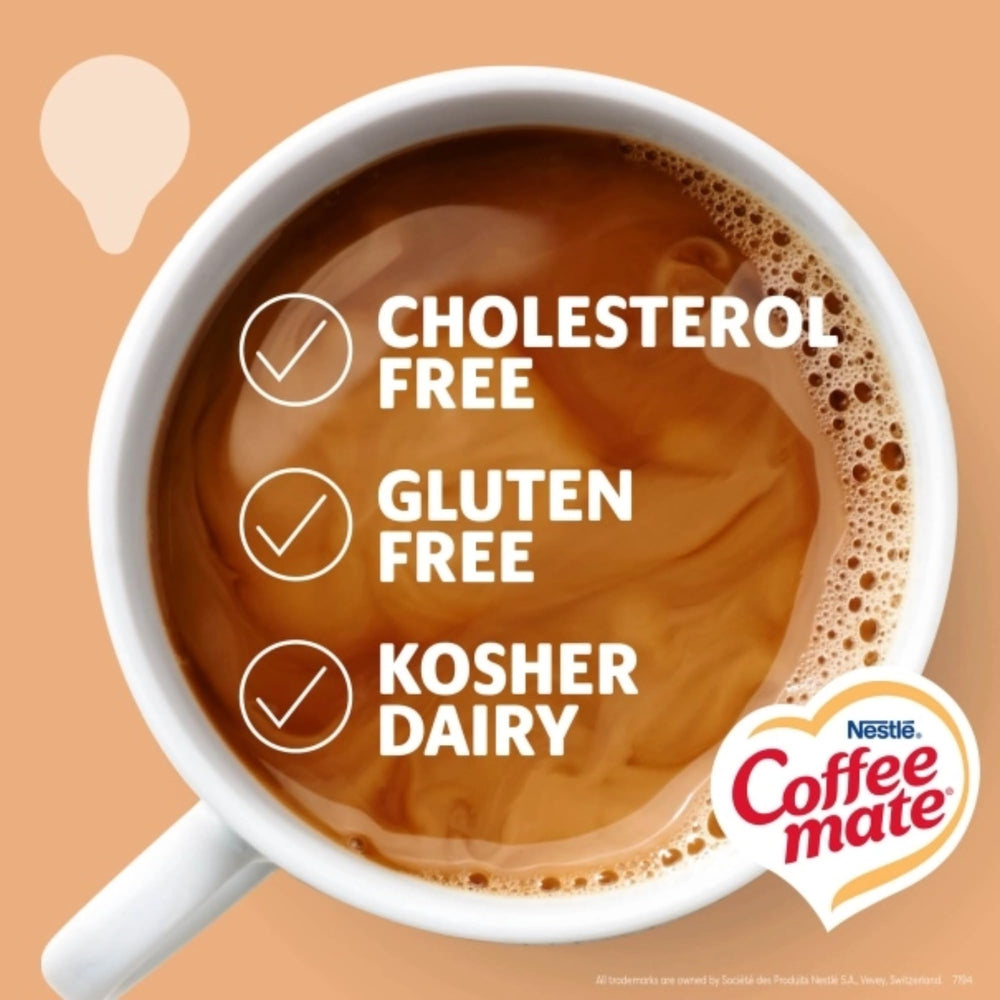 Coffee-mate Vanilla Caramel nondairy liquid creamer used in coffee.