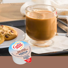 Coffee Mate vanilla oat milk creamer singles are ideal for office or travel use.
