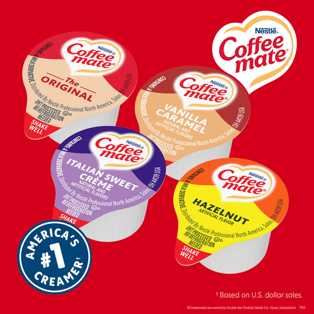 Coffee Mate variety pack display emphasizes choice and consistency