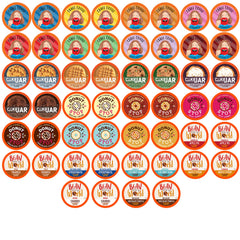 Coffee Pod Variety Packs flavored sampler lineup shows vibrant coffee options.