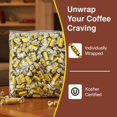 Coffee Rio kosher-certified label on caramel packaging.