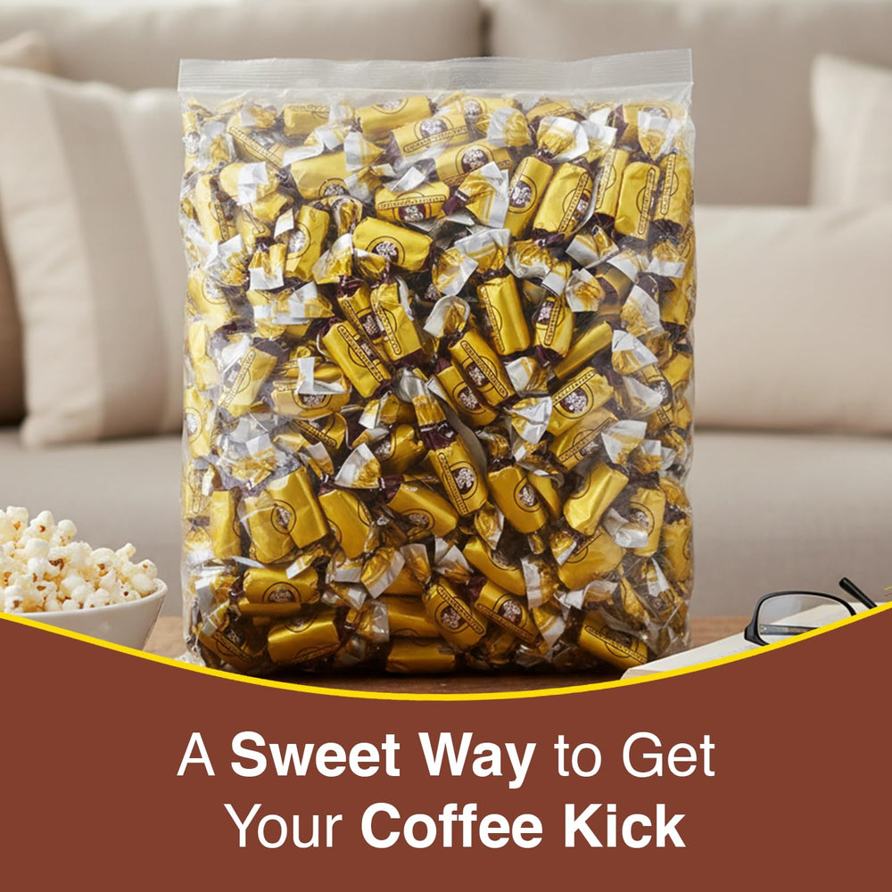 Office candy bowl display featuring Coffee Rio coffee caramel candies.