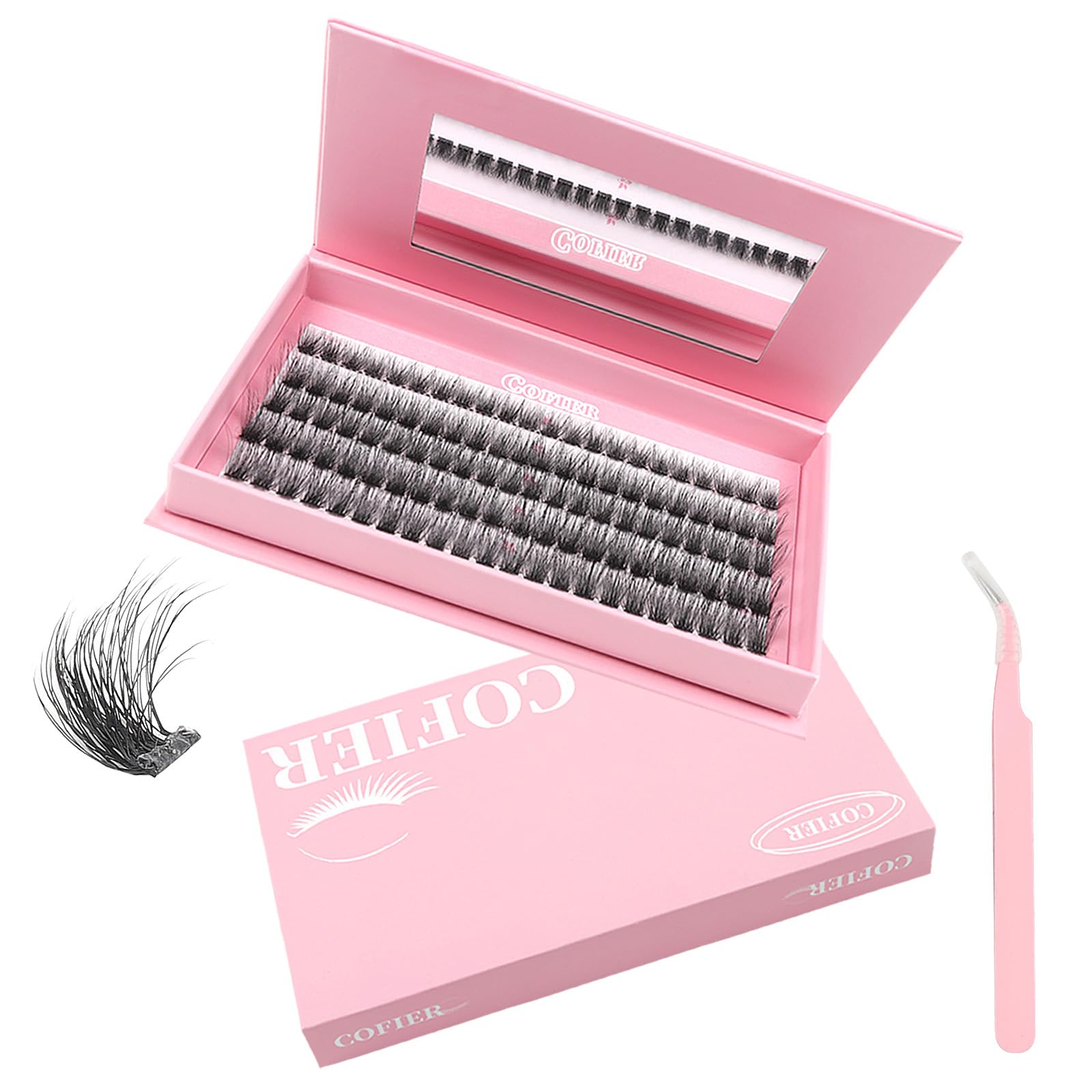 Cofier glue-free wispy lash clusters kit 12-20mm D curl for quick home lash extensions.