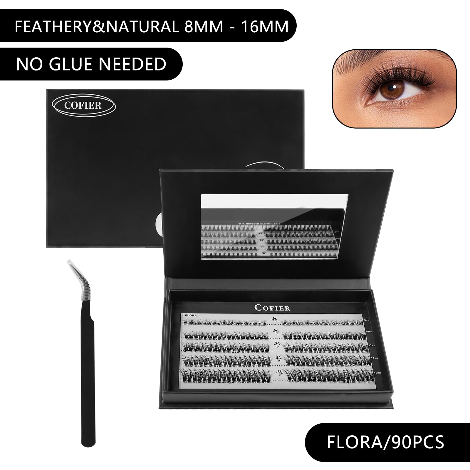 Cofier mixed-length lashes 8-16mm enabling natural or dramatic styles