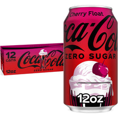 Coca-Cola Zero Sugar Cherry Float can front highlighting zero sugar option.