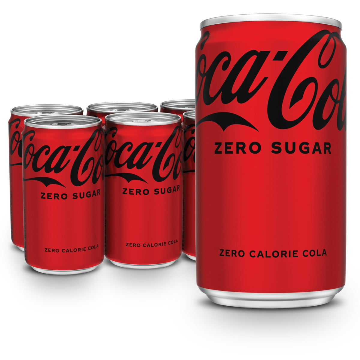 Coke Zero Sugar mini-can front view shows zero sugar taste for on-the-go refreshment.