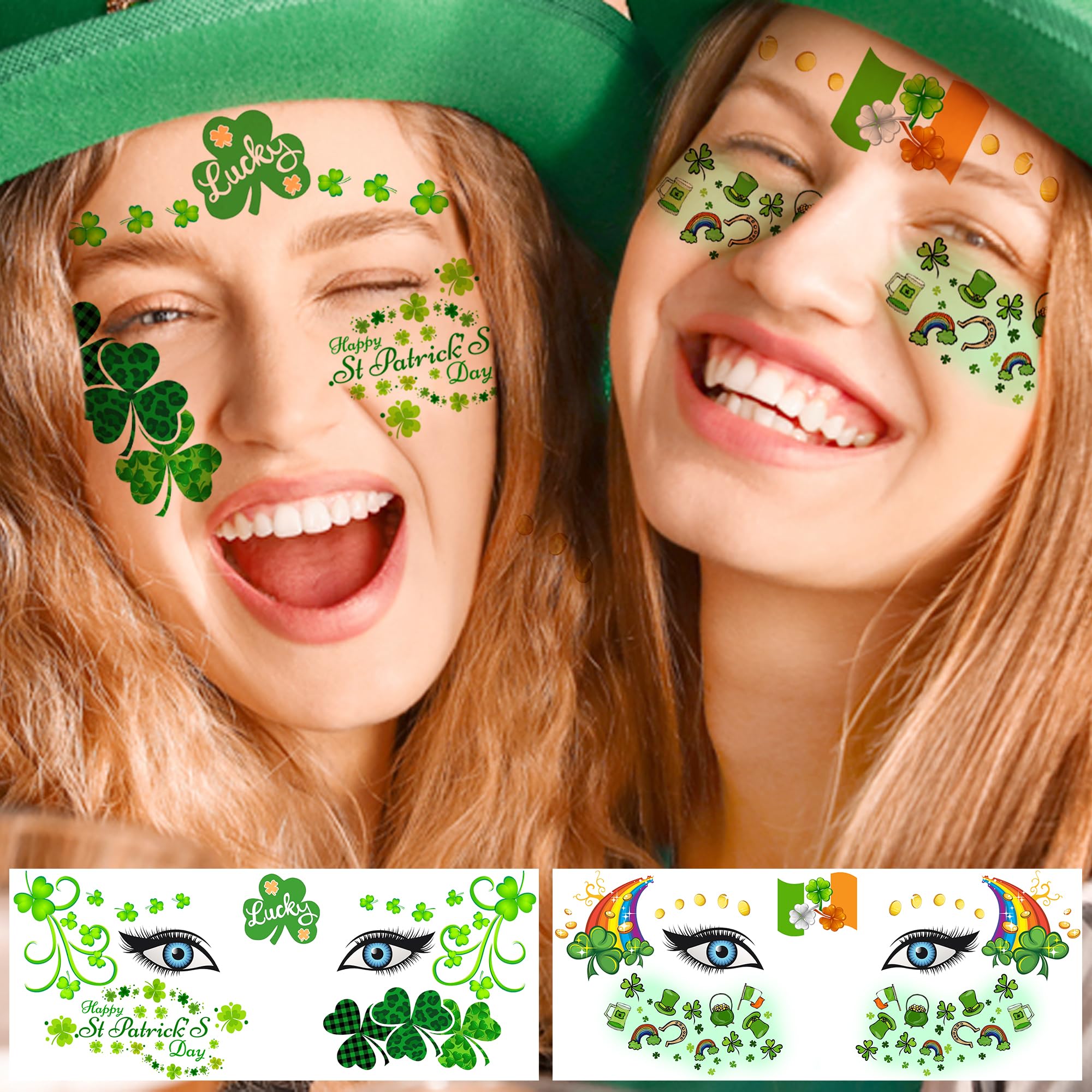 COKTAK realistic green clover tattoos with waterproof wear.