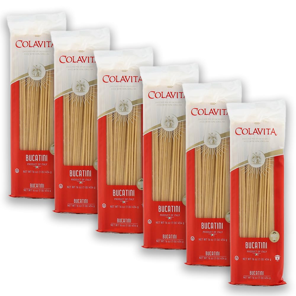 Colavita Bucatini 1lb bag pack showcases authentic Italian pasta perfect for family dinners.