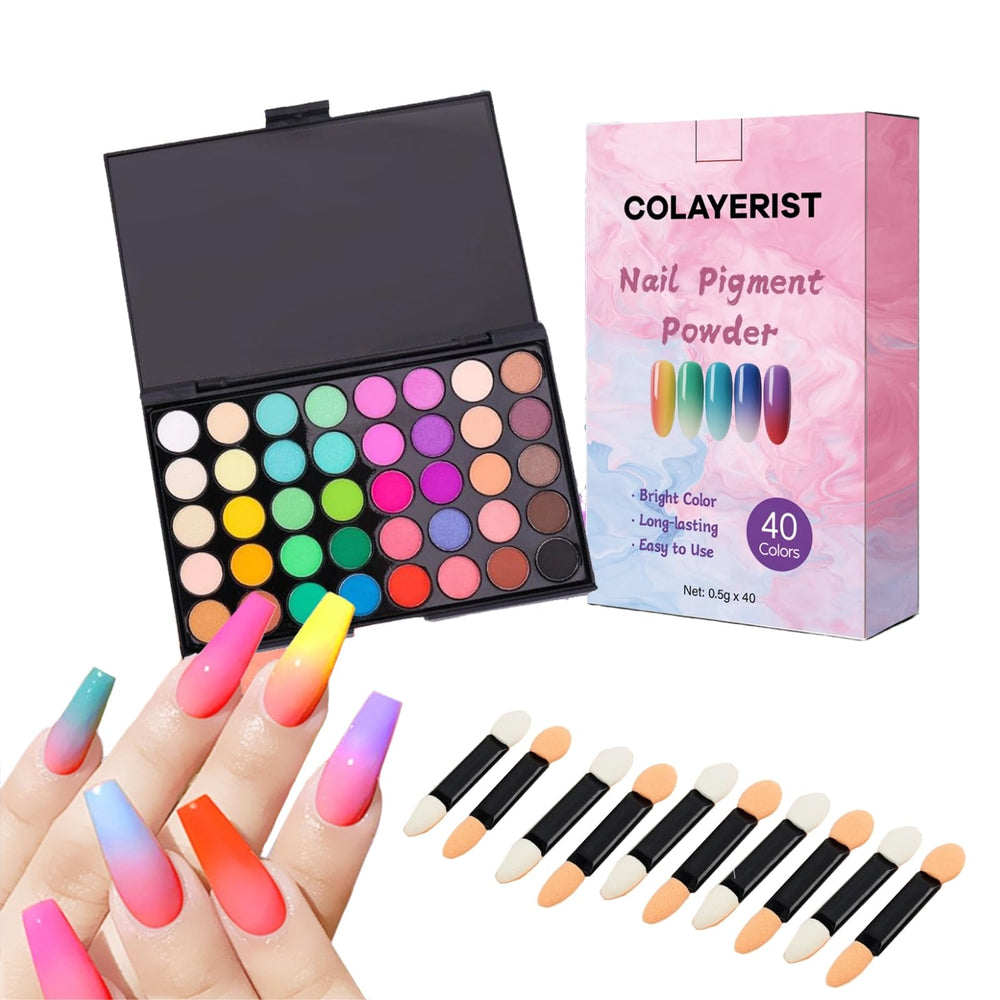 COLAYERIST 40-color nail pigment powder creates bright gradients with smooth transitions.