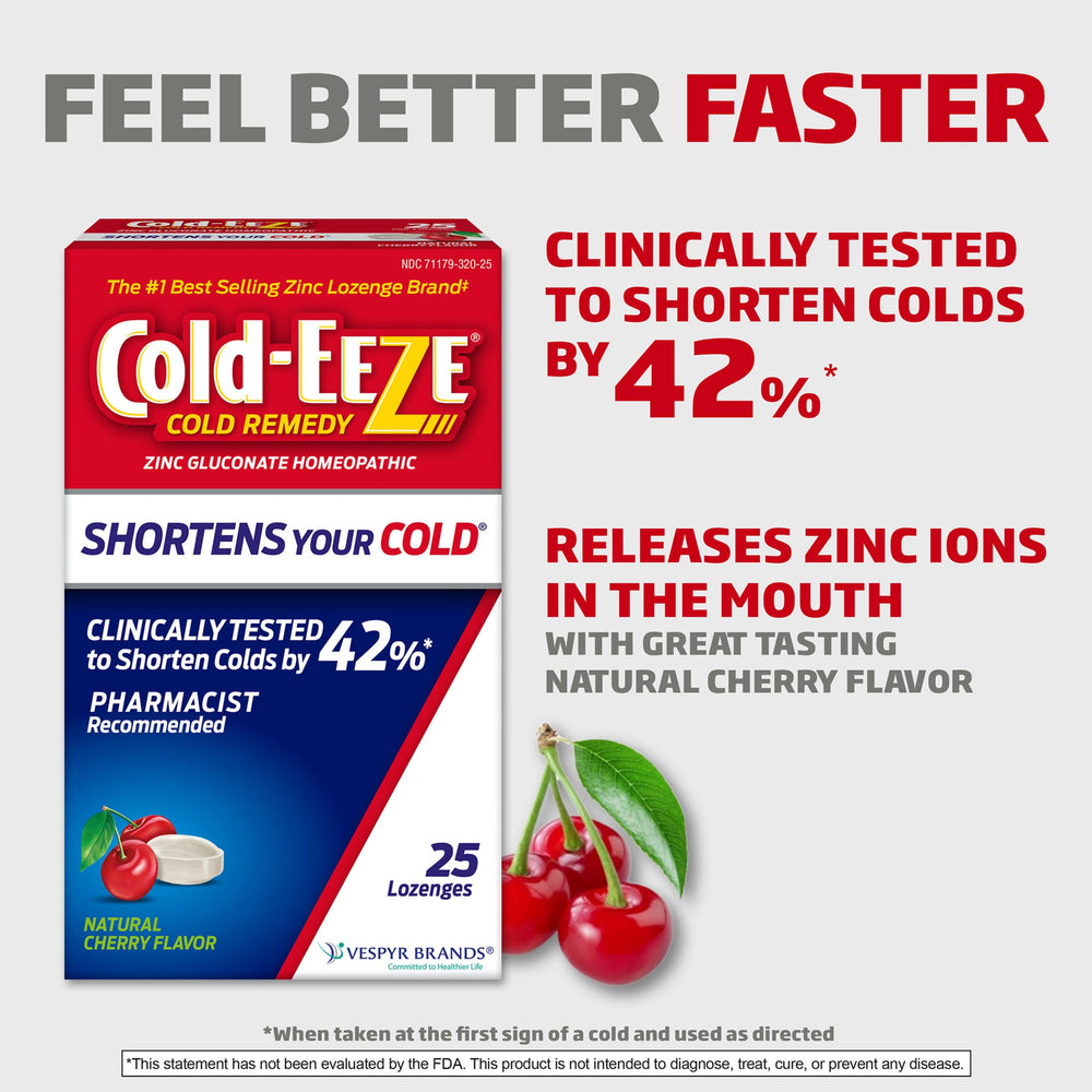 Cold-Eeze zinc lozenges closeup highlighting cherry flavor and smooth texture.