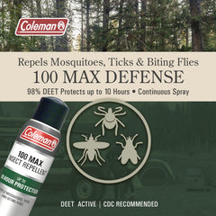 Coleman 100 Max DEET spray provides long-lasting, even coverage.