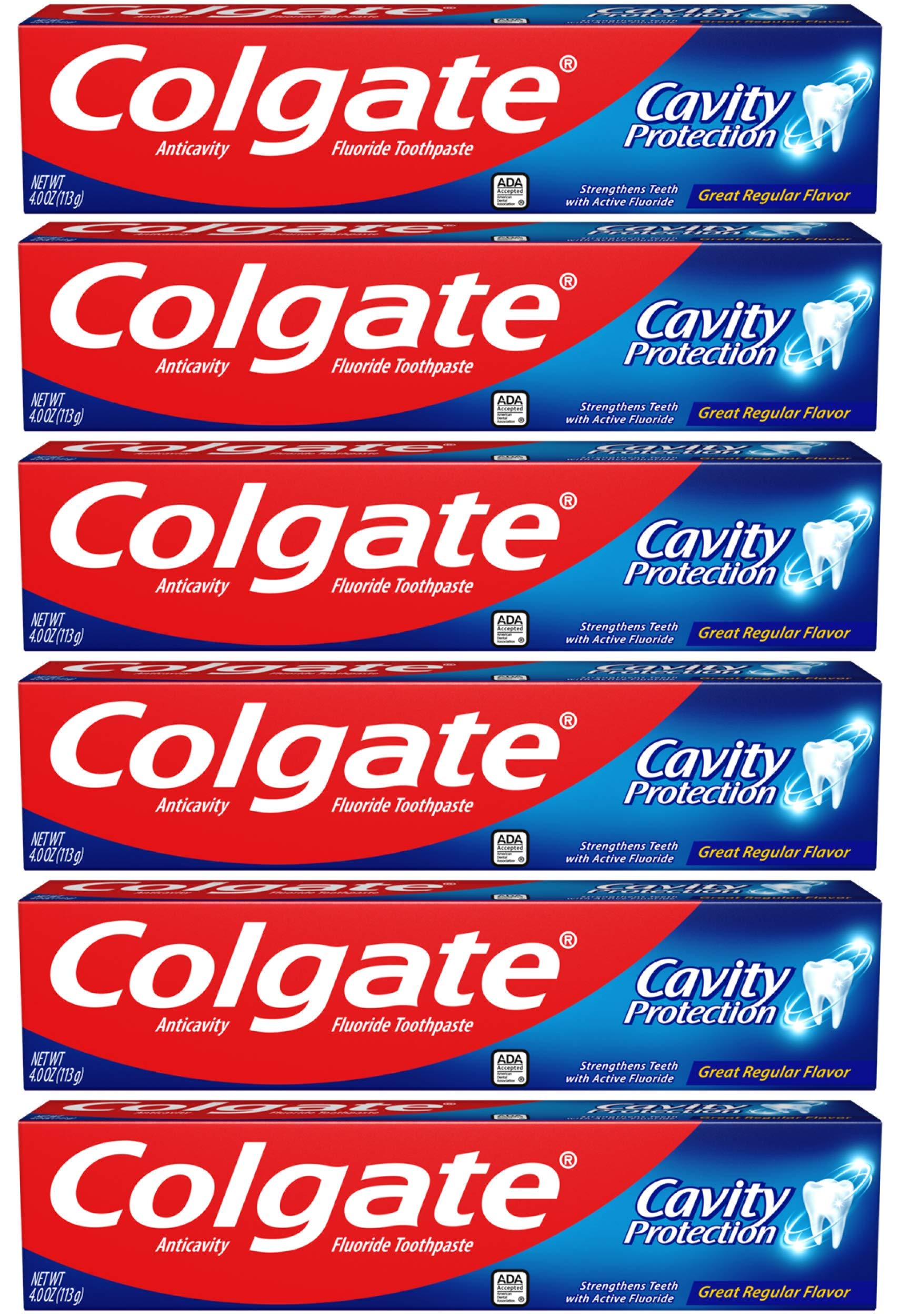 Colgate Cavity Protection toothpaste pack6 outer view highlights family-friendly cavity defense.