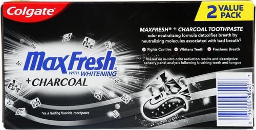 Colgate Charcoal Mint toothpaste packaging on display highlighting dual-pack value