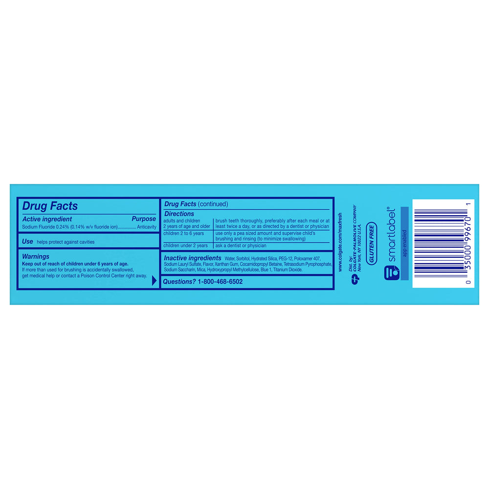 Colgate Max Clean Foaming Toothpaste 4-pack display for long-lasting fresh breath.