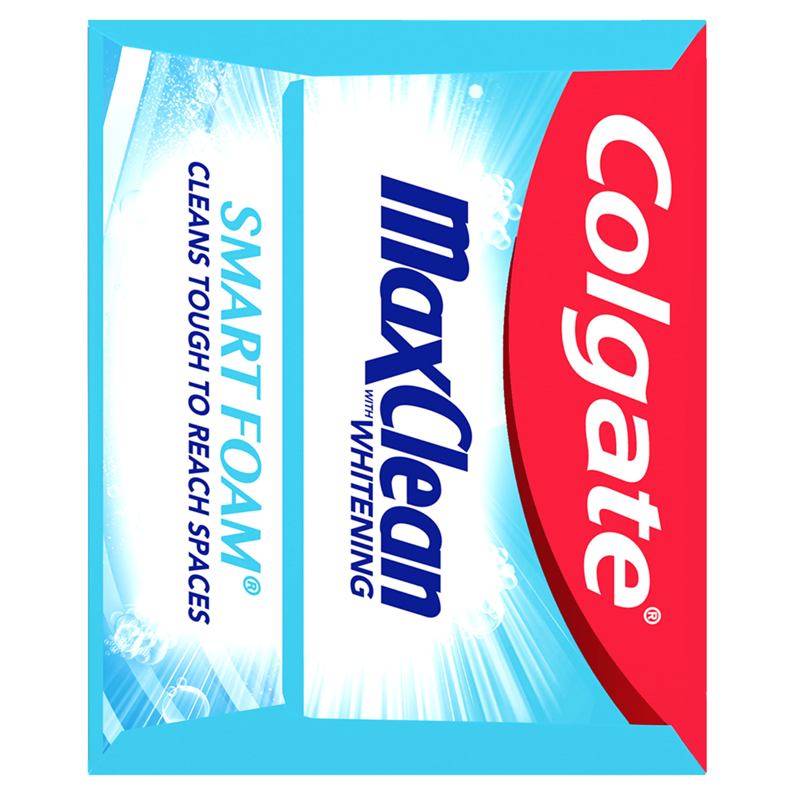 Colgate Max Clean Foaming Toothpaste foam action close-up shows deep cleaning between teeth.