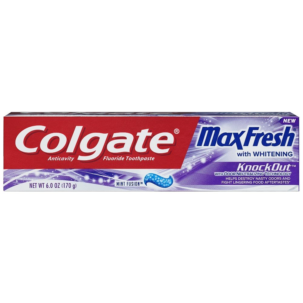 Close-up of mint swirl in Colgate Max Fresh, highlighting odor-neutralizing technology.